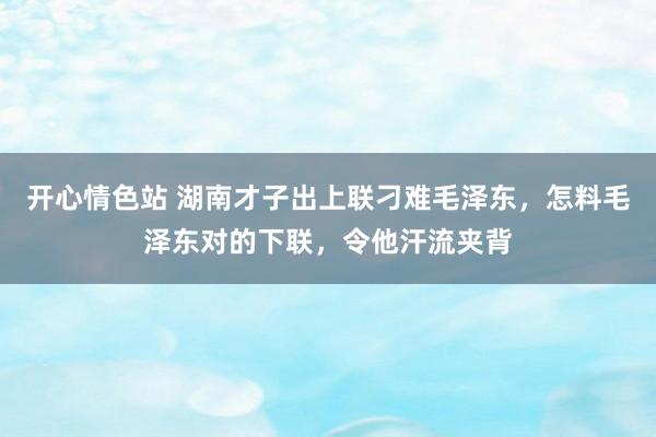 开心情色站 湖南才子出上联刁难毛泽东，怎料毛泽东对的下联，令他汗流夹背