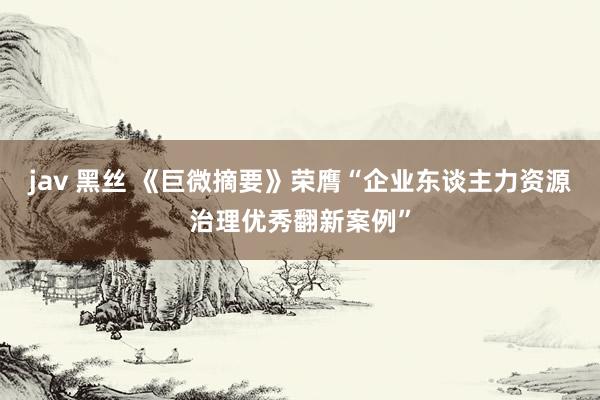 jav 黑丝 《巨微摘要》荣膺“企业东谈主力资源治理优秀翻新案例”